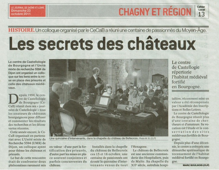 Les secrets des châteaux - Article du Journal de Saône-et-Loire sur le colloque du CeCaB "Châteaux et prieurés"