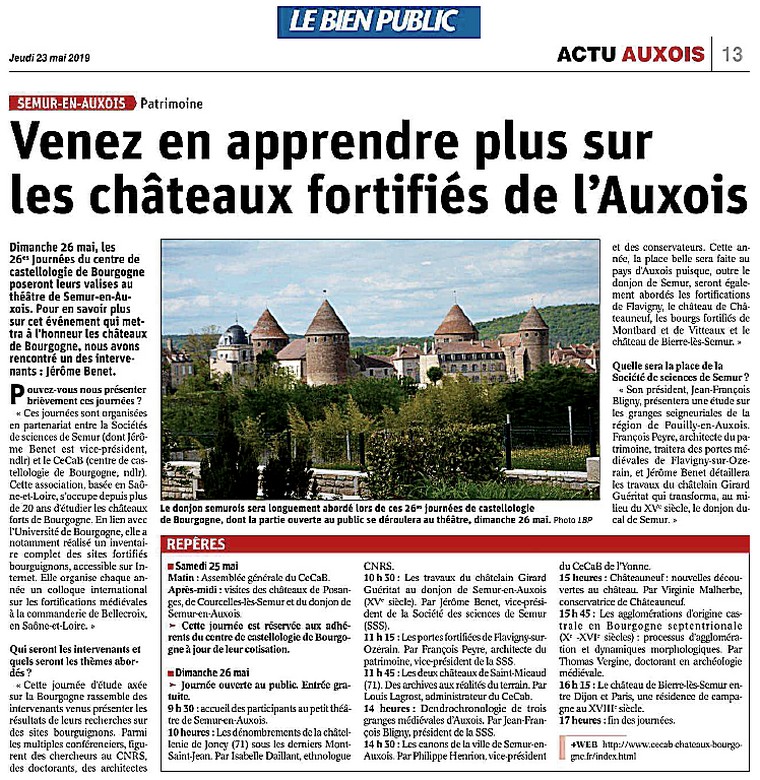 Article du Bien Public sur les journées de castellologie
